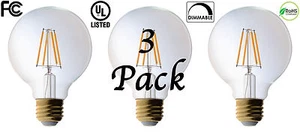 3 Pack Bioluz LED Dimmable Filament G25 Lamp Light Globe 4.5 Watt Soft White UL - Picture 1 of 2