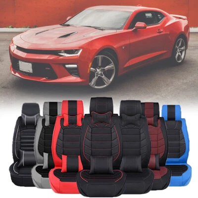 Fundas de asiento de auto de cuero de lujo cojín de 2/5 asientos para Chevrolet Camaro Foto 1 de 4