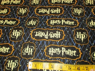 1 Fat Quarter New Cotton Fabric Blue Black Harry Potter HP Approx 21" x 18" - Image 1 of 2