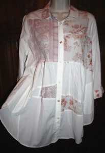 Blusa Maeve Anthropologie Top M Blanco Rosa Caisly Floral Babydoll Largo - Imagen 1 de 10