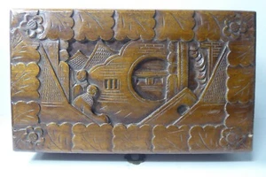 OLD CHINESE CARVED CAMPHOR TIMBER JEWELLERY VANITY BOX WOODEN CHEST (tb272) - Picture 1 of 10