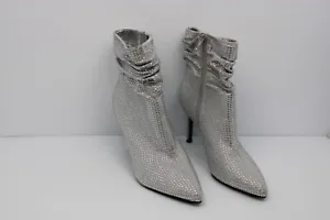 Nine West Dazzle Pointed Toe Slouchy Booties Metallic Silver Rhinestone Size 11 - Picture 1 of 15