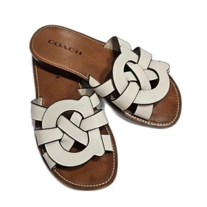 Coach Issa Slides White SZ 7 Leather Boho Sandals Designer Travel Cruise Shoes - Picture 1 of 7