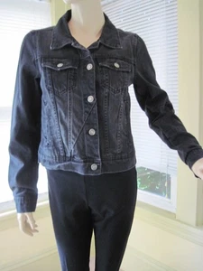 Free People Washed Faded Black Denim Jean Jacket 100% Cotton pockets Sz XS EUC - Picture 1 of 5