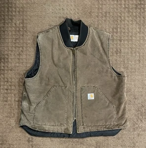 Vintage 90s Carhartt V02 CHT Full Zip Vest Brown Quilt Lined Mens 2XL Made USA - Picture 1 of 7