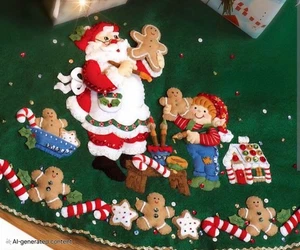 Rare Vintage Bucilla Christmas Christmas Cookies Tree Skirt 86149 43" Round - Picture 1 of 6