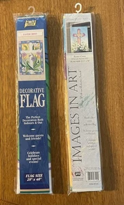 "Banderas decorativas vintage de cruz de Pascua 28x40"" y 25,5x38"" todavía en plástico" - Imagen 1 de 4