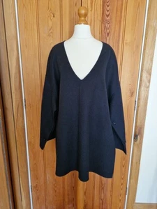 COS V-Neck Poncho Button Sleeves Dark Blue Wool & Lyocell Size M - Picture 1 of 12