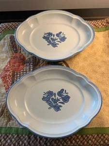 Pfaltzgraff Yorktowne 8" Oval Dish Relish Serving Tray Stoneware Blue - set of 2 - Picture 1 of 11