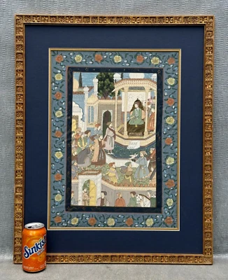 LARGE ORIGINAL INDIAN ARABIAN MOGHAL PAINTING MOGUL PALACE SERVANTS ASIAN ART - Image 1 of 4