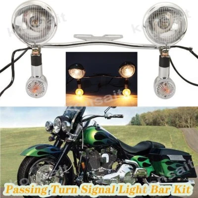 Chrome Passing Turn Signals Lamp Driving Fog Spot Light Bar Kit For Motorcycle - Image 1 of 4