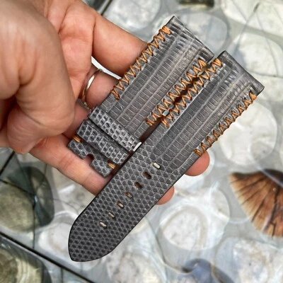 24mm/22mm Genuine Lizard leather watch strap band, leather watch strap Gray Foto 1 de 4