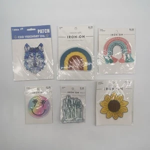 Lot Of 6 Iron On Patches Wolf Rainbow Sunflower - Picture 1 of 7