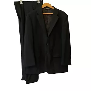 Men's Ferretti Black 2 Piece Suit Set 100% Wool Coat 42/Pants 42 - Picture 1 of 9