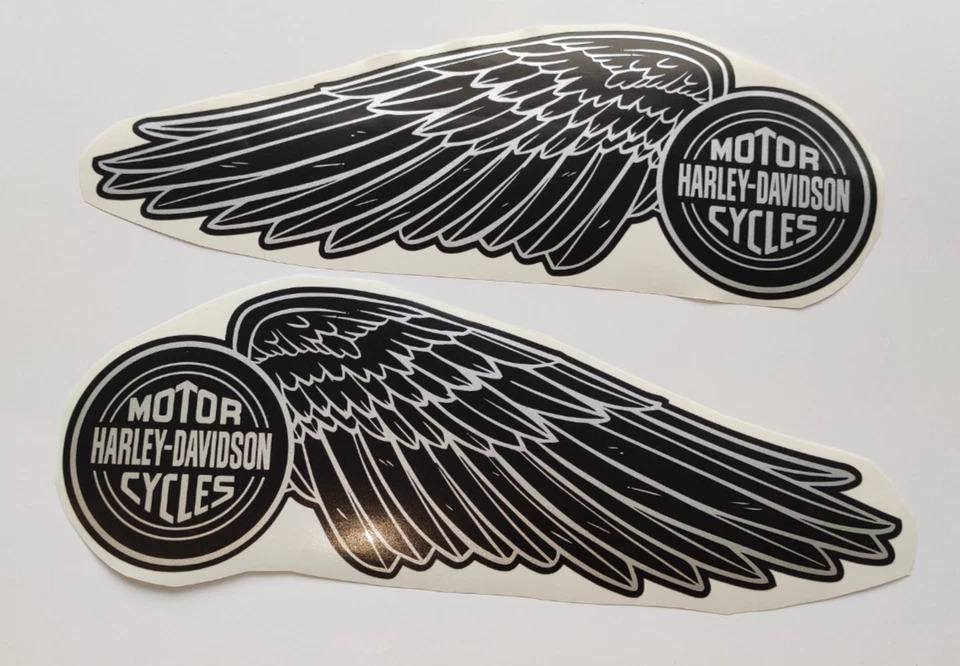 Harley Davidson black silver wings tank decal sticker set of 2 9.85x3,55" 25x9cm - Image 1 of 4