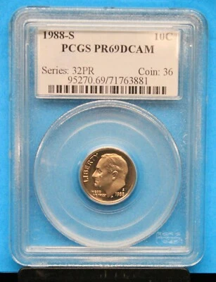 1988-S PCGS Roosevelt Dime Graded PR69DCAM PCGS # 95270.69/71763881 - Image 1 of 4