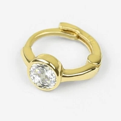 Pendiente aro pequeño de oro macizo de 14k circonita cúbica, Huggie, cartílago lóbulo, minimalista Foto 1 de 4