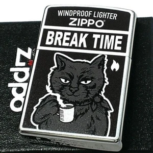 Zippo Break Time Cat Black Silver Lighter Regular Case Japan - Picture 1 of 5