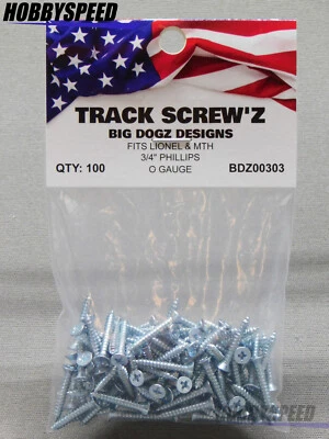 BIG DOGZ 3/4" TRACK SCREW'Z O GAUGE (100) LIONEL fastrack MTH realtrax BDZ00303 - Image 1 of 3