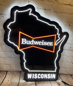 Budweiser Beer Wisconsin LED Lighted Sign Shaped State Sign AWESOME! - Picture 1 of 6