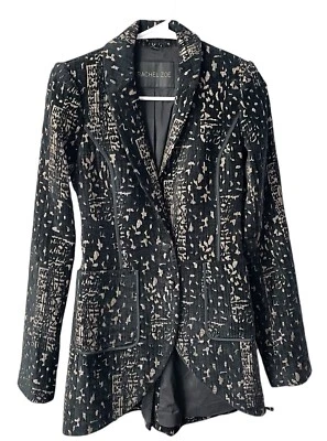 Rachel Zoe Blazer Womens 0 Black Gold Metallic Detail Lined Chic Rock Glam - Image 1 of 4