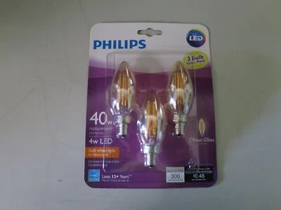 Philips Soft White 40W/4W Dimmable LED Classic Glass Candelabra Base 3 Pack - Image 1 of 3