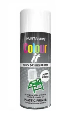 White Plastic Primer Aerosol Spray Paint All-Purpose Matt Wood Metal Spray 400ml - Image 1 of 2