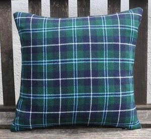 New 16" reversible zipped tartan tweed cushion 100% wool green blue - Picture 1 of 2