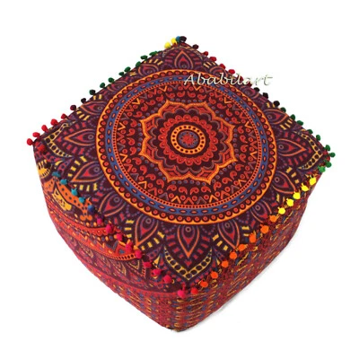 Cotton pouf cover unfilled ottomans mandala pouf covers Ottoman cover  - Image 1 of 4