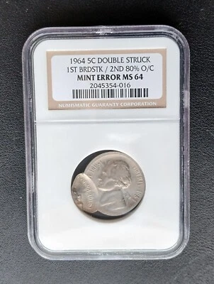 AWESOME BROADSTRUCK DOUBLESTRUCK 1964 Nickel NGC MS64 BEAUTY PICTURES INCLUDED - Image 1 of 4