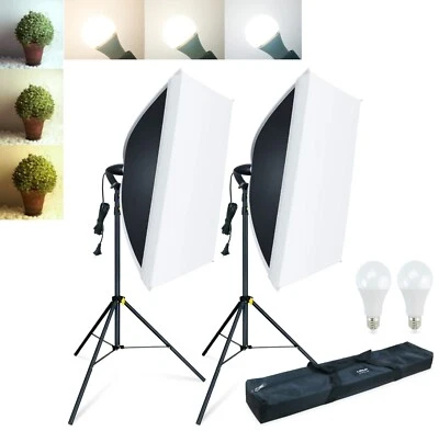 LINCO 3 Color 2 Softbox Lighting Kit 27x20in Photo Studio Continuous Lighting - Image 1 of 4