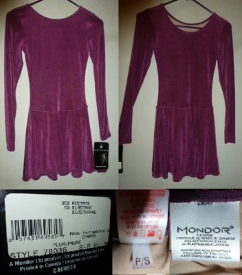 NUEVO MONDOR Patinaje sobre Hielo Danza Lírica Danza Patinador Vestido Vino Mujeres P-S Nuevo con Etiquetas Foto 1 de 4