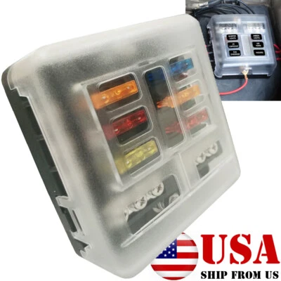 6-Way 12V/32V Auto Car Marine Power Distribution Blade Fuse Holder Box Block - Image 1 of 4
