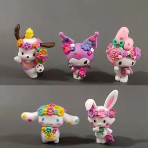 5 pz Corona di fiori Kuromi My Melody Cinnamoroll figure bambola PVC Pochacco giocattolo - Foto 1 di 5