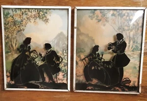 Vintage Silhouette Kunst Blase Glasrahmen viktorianische Hofszenen - Bild 1 von 9