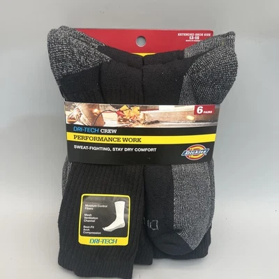 6 Pairs Dickies Men's Dri-tech Moisture Control Shoe Size: 12-15, Black New - Image 1 of 3