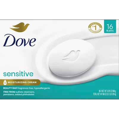 Dove Beauty Bar Soap, Sensitive Skin, 3.75 oz., 16 ct. - Image 1 of 4