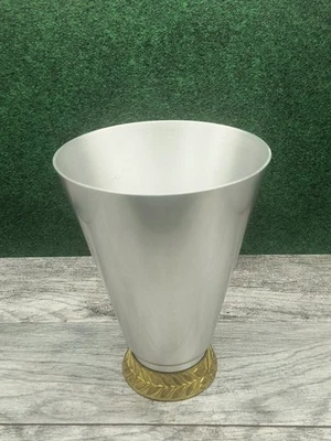 Designer Aluminum And Brass Decorative Kensington Wastebasket 10" Trash Can Bin - Image 1 of 4
