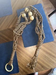 Vintage 1970s Macrame Jute Braid & Wooden Bead Plant Hanger Boho Retro MCM - Picture 1 of 3