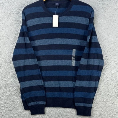 Gap Nylon Wool Blend Sweater Crew Neck Mens Large Blue Stripes Pullover Knit NEW - Image 1 of 4