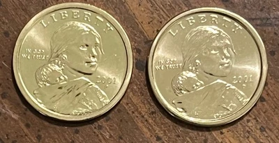 2001 P D Sacagawea/dólar nativo americano BU - Dos grandes monedas Foto 1 de 2