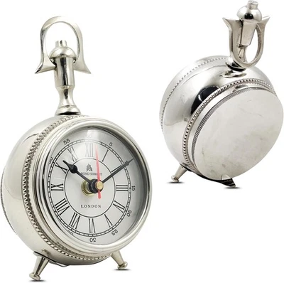 Reloj de mesa vintage plateado - Reloj de escritorio clásico con número romano, hogar coleccionable Foto 1 de 4