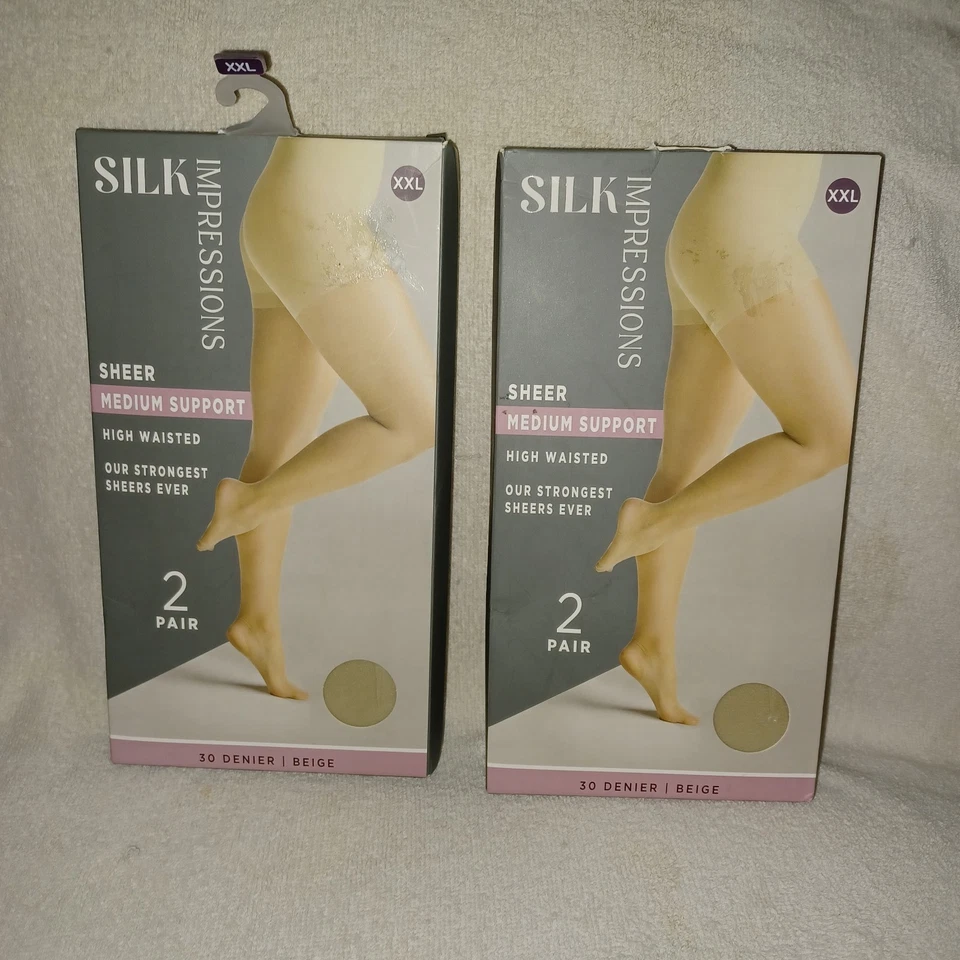 Silk Impressions Pantyhose 2 Pack 2XL Beige 30 Denier Medium Support Sheer