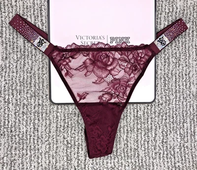 Victoria's Secret Sexy Nuevo con Etiquetas XXL Borgoña Encaje Dispersión Brillo Correa Tanga Panty Foto 1 de 4