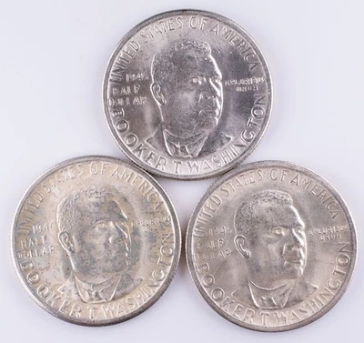 1946 PDS Booker T Washington Commemorative Half Dollars Silver x3  - Image 1 of 2