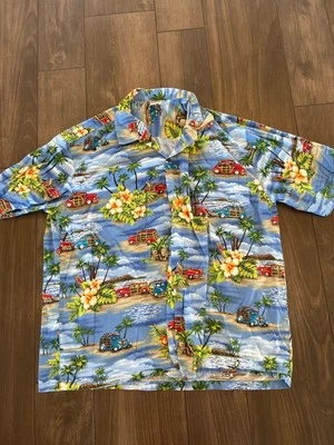 Винтажная гавайская рубашка Aloha Republic большой серфинг автомобили цветочный принт короткий рукав - Изображение 1 из 4