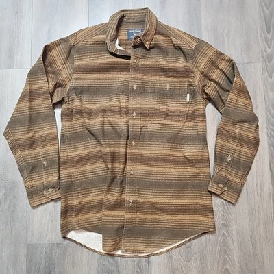 Винтажная мужская рубашка Woolrich среднего размера в полоску с карманом на пуговицах - Изображение 1 из 4