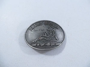 Vintage Rough Riders Dancin & Drinks Metal Oval Western Biker Cowboy Belt Buckle - Picture 1 of 4