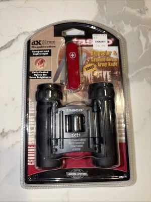 Tasco 8x 21mm Binocular With Case and Neck Strap & Genuine Swiss Army Knife -New - Image 1 of 4