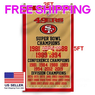Bandera de los San Francisco 49ers 3x5 pies campeones de fútbol americano NFL envío gratuito Foto 1 de 4